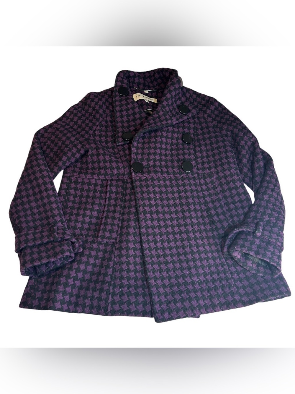 Steve Madden Purple Black Houndstooth Wool Blend Peacoat Jacket L Y2K